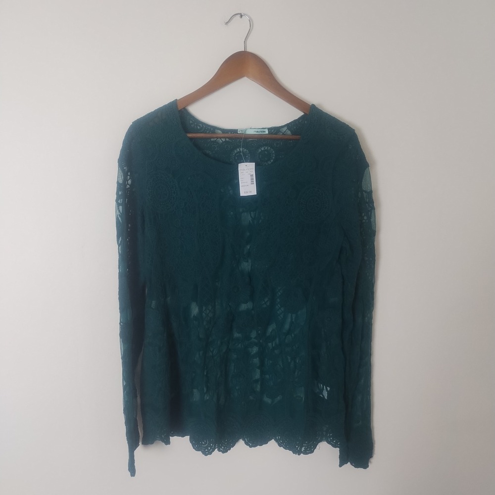 Maurices Sheer Embroidered Top Women's Medium Cotton Blend Teal Boho Ethereal